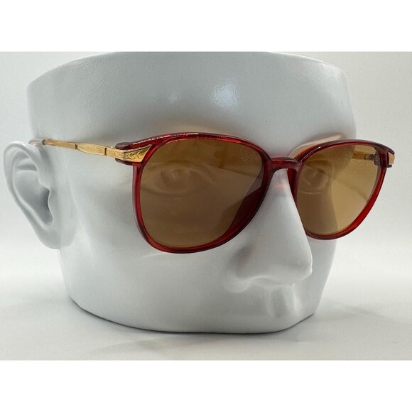 True Vintage Eyeglasses | NOS | Brown Lens | Red & Gold Plastic Frame 1990s #823